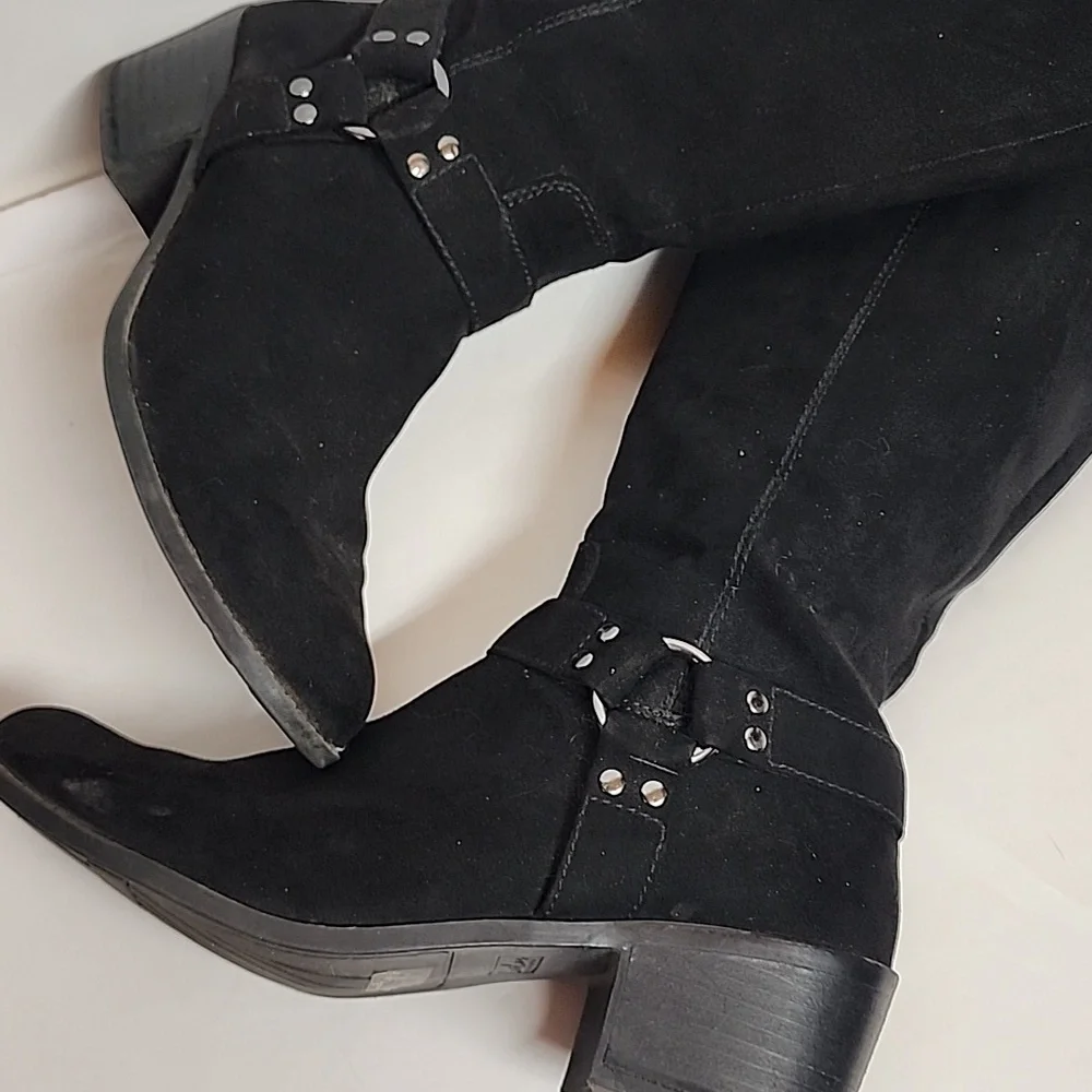 Carlos Santana Black Knee-High Sz 9.5 Faux Suede Western Style Boots